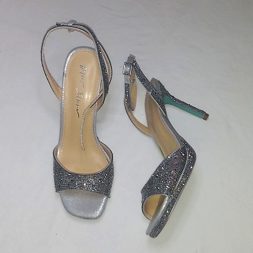 Betsey Johnson Silver Sparkle Slingback Heels